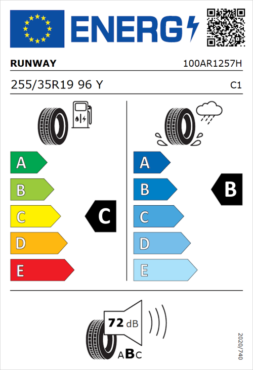 Tyre Label for Runway Enduro Sport 255/35R19 96Y