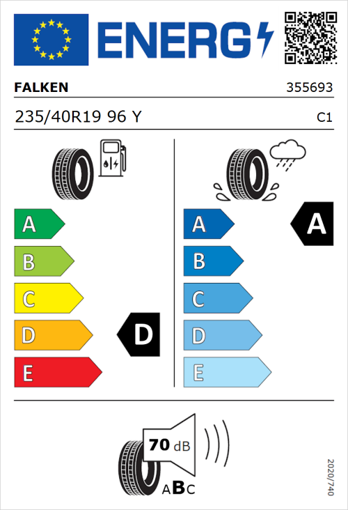 Tyre Label for Falken Azenis RS820 235/40R19 96Y
