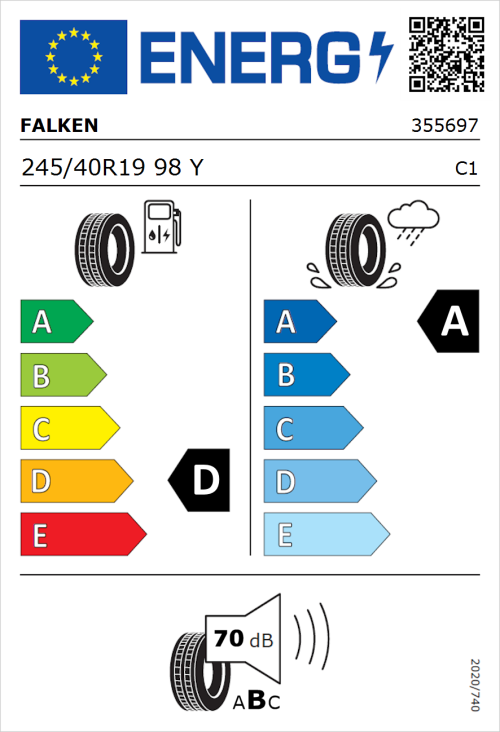 Tyre Label for Falken Azenis RS820 245/40R19 98Y