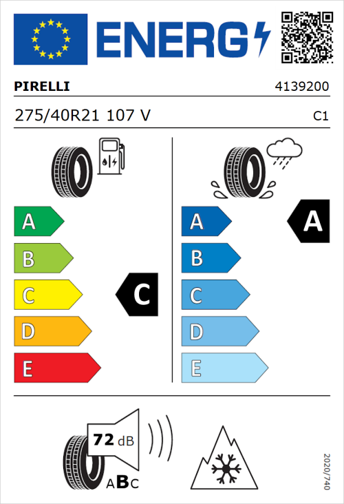Tyre Label for Pirelli Scorpion Winter 2 275/40R21 107V