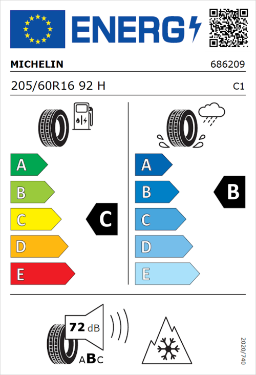 Tyre Label for Michelin CrossClimate 3 205/60R16 92H