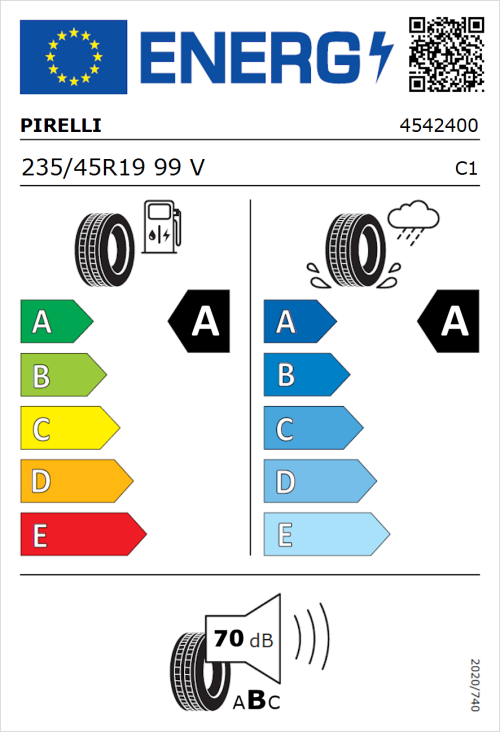 Tyre Label for Pirelli Cinturato C3 235/45R19 99V
