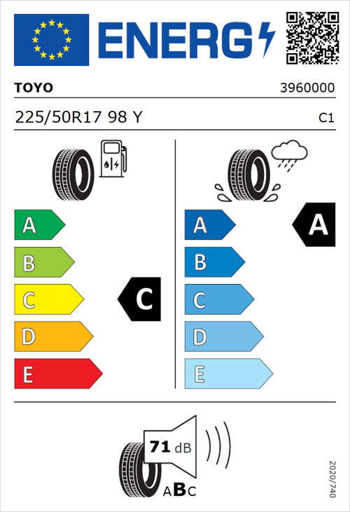 Tyre Label for Toyo Proxes Sport 225/50R17 98Y